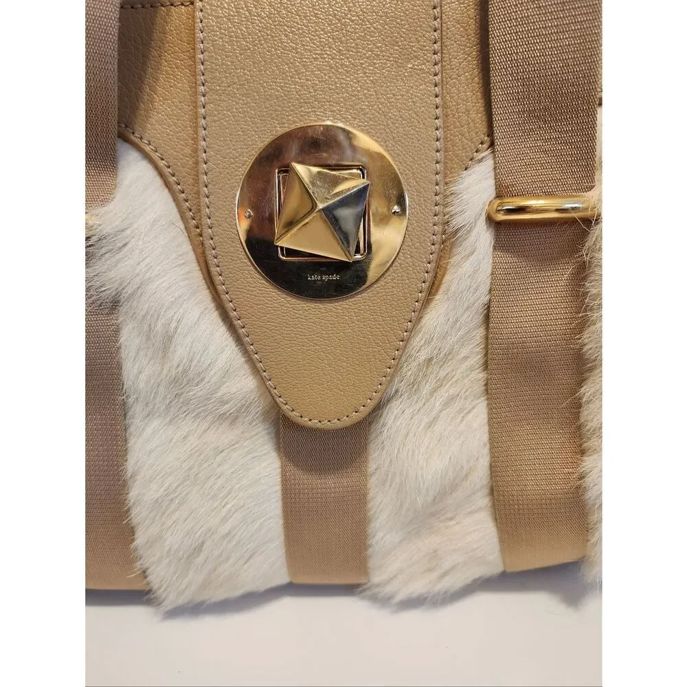 Kate Spade New York Faux Fur Shearling/Cream Leather Satchel Shoulder Bag $498